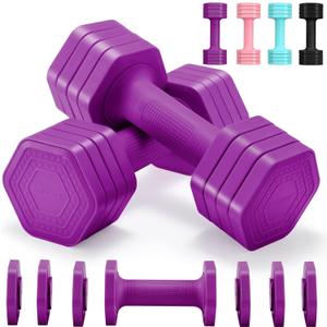 EQUIPRO Adjustable Dumbbell Set, 4 in 1 Free Weights Dumbbells Set for Women, Weights for Women at Home, 2lb 3lb 4lb 5lb with TPU Soft Rubber Handle for Home Gym Exercise Training (Purple)