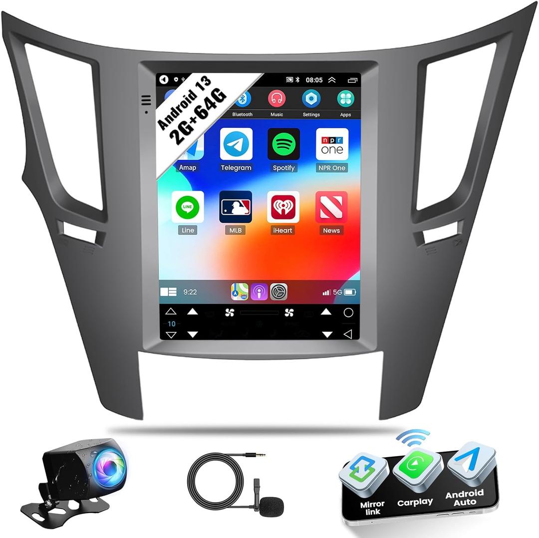 SIXWIN 2G+64G Android Car Stereo for Subaru Outback Legacy 2010-2014 9.7 Inch Touch Screen Car Radio with Wireless Apple Carplay Android Auto GPS Navigation Bluetooth FM WiFi HiFi Backup Camera MIC
