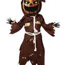 Spooktacular Creations Scary Scarecrow Costume for Kids, Halloween Costume for Boys w/Pumpkin Head, Pumpkin Outfit for Boys M