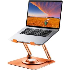 JOYEKY Laptop Stand for Desk, Adjustable Computer Stand with 360° Rotating Base, Ergonomic Laptop Riser for Collaborative Work, Foldable & Portable Laptop Stand, fits for All 10-16" Laptops (Orange)