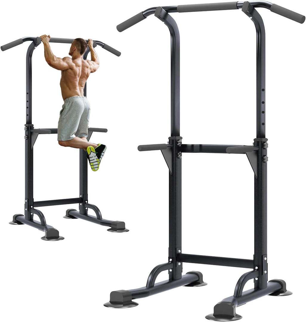 soges Power Tower Pull Up Bar Station, Free Standing Pull Up Rack Dip Station for Home Gym, Height Adjustable Home Strength Training Fitness Workout Equipment (Black)