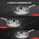 ROVSUN 8-10-12 Inch Stainless Steel Cookware Set, 3 pcs Tri-Ply Skillets Set, Full Clad Stainless Steel Chef's Pan, PFOA & PTFE Free Skillets, Compatible for All Cooktops, Dishwasher & Oven Safe, 3-Pieces Skillets