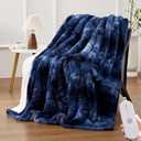 HYLEORY Faux Fur Heated Throw Blanket - Soft Flannel Electric Blanket with 5 Heating Levels & Auto Off 3 Hrs, Fluffy Cozy Warm Couch Bed Blankets for Winter Halloween Decor, 50''x60'', Navy