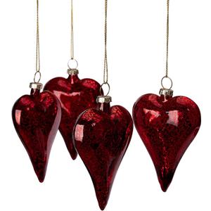 4 Pcs Valentine's Day Heart Glass Ornaments, 3.2''Antique Red Glass Blown Heart Ornament, Romantic Love Hearts Shaped Baubles for Party, Valentines, Wedding Anniversary Christmas Tree Decor