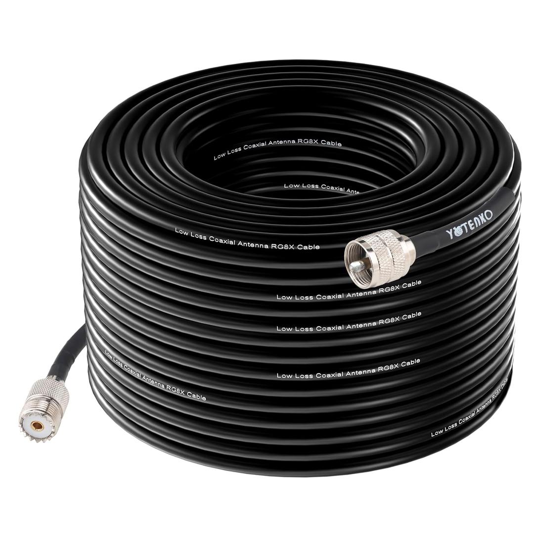 RG8x Coaxial Cable 100ft, UHF PL259 Male to UHF SO239 Female Connector Cable 100 feet, 50 Ohm Antenna Coax Low Loss for CB Ham HF Radio