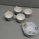 BTaT- Floral Tea Cups and Saucers, Set of 4, 8 oz, Fine Porcelain Teacup Set with Gold Trim for Afternoon Tea, Weddings, Parties & Gifting, Dishwasher Safe, Lightweight, Non-Toxic, Mothers Day Gift