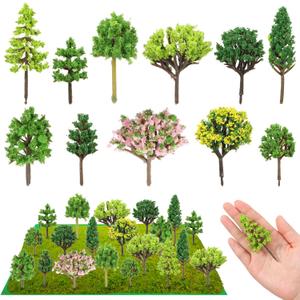 56 Pcs Diorama Trees Kit Include 55 Pcs Plastic Model Trees for Crafts 1 Piece 7.9in-11.8in Green Lawn Decorative Mini Fake Miniature Tree Materials for Scenery Architecture DIY Craft