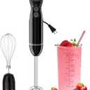 Bonsenkitchen Immersion Blender Handheld, 2 Mixing Speed Hand Blender Electric with Sharp Blades, 3-In-1 Hand Held Stick Blender with Egg Whisk, 24oz Beaker for Soups, Smoothies, Sauce (Black)