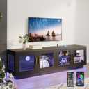 71 Inch TV Stand Modern Entertainment Center with LED Light, Glass Doors and Adjustable Storage Shelves Media Console TV Cabinet for Living Room Bedroom-Black