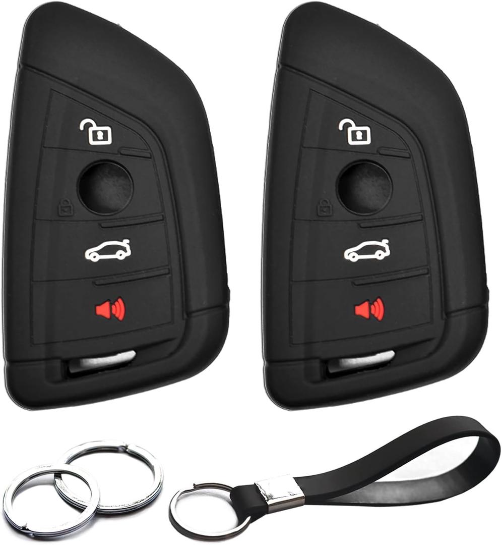 2pcs Compatible with BMW 1 2 3 4 5 6 7 8 Series X1 X2 X3 X4 X5 X6 X7 i4 Z4 M5 M6 M7 M8 GT3 GT5 Key Fob Cover Case Key Chain Protector Keyless Remote Holder (Black)
