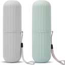 UCEC Toothbrush Cup, Portable Travel Toothbrush Holder Case, Toothbrush Case Set for Camping, Traveling, Home, School, Business, Bathroom, 2 Pack (Green, Grey)