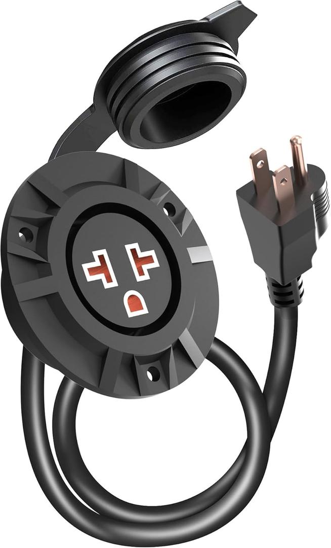 Outdoor Outlet Extender, Weatherproof Power Outlet, Receptacle Outlet,125 Volt NEMA 5-15R, RV Electrical Outlet with Integrated 20-Inch Extension Cord 12AWG, Outdoor Outlet Cover.