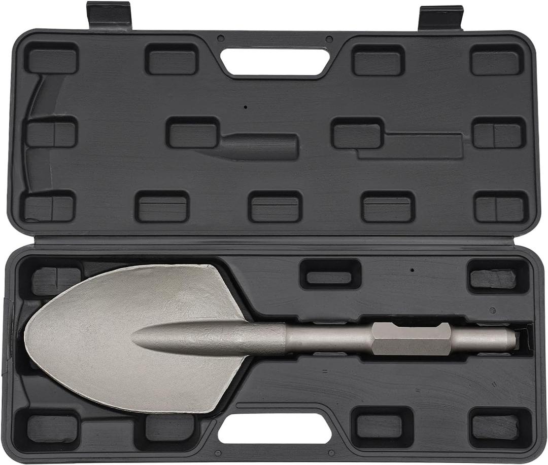 Clay Spade, 17.3" x 5.3" Steel Drill Shovel Bit,1-1/8 in Hex Shank Chisel Bit with Carrying Case, for Digging in Gardening, Backyard Landscaping on Clay Gravel Soil Sandstone