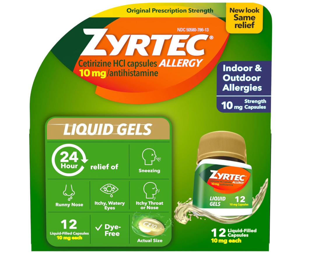 Zyrtec 24-Hour Allergy Relief Liquid Gels, 10 mg Cetirizine HCl, 12 ct - Exp date: 10/2026