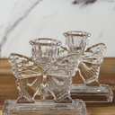 Pair Vintage Butterfly Candle Stick Holders Clear Pressed Glass Pattern Art Deco Bagley 3003, 3 Pieces