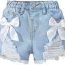 Verdusa Toddler Girl's Jeans Shorts Cute Coquette Bowknot Ripped Distressed Denim Shorts, No Size