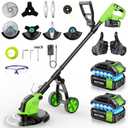 12" Stringless Weed Wacker Cordless Eater, 20000 RPM Powerful Battery Powered Trimmer Edger Lawn Tool, 21V 6000mAh Electric Wheeled Lawn Edger with Blades, Foldable& Lightweight Design Brush Cutter