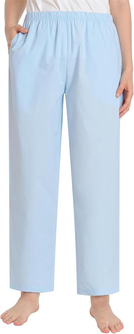 Latuza Women's Petite Pajama Pants Cotton Poplin Sleep Pants (Demin Blue, Medium)