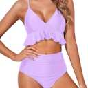 Tempt Me Women Two Piece Swimsuits High Waisted Bikini Set Ruffle Flounce Tummy Control Bottoms Bathing Suit (XL, Lavender Purple)