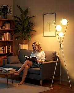 Lightdot Tripod Floor Lamp Stepless Dimmable Globe Modern Floor Lamp Gold Standing Lamps with 3PCS 3000K Bulbs Included Mid Century Modern Floor Lamps for Living Room/ Bedroom/ Sofa Beside/ Corner Decor