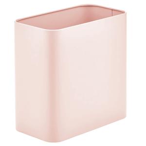 mDesign Metal Wastepaper Bin Compact Rectangular Bathroom Bin Rubbish Basket for Home and Office Light Pink