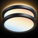 PARMIDA (2 Pack) LED Flush Mount Ceiling Light Fixture with Night Light, 12 Inch, 30W, ETL, 5 Color Selectable, 2400LM, Dimmable Ultra Thin Round Modern Low Profile, for Bedroom, Living Room - Black