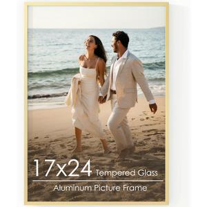 FLYJOE 17x24 Metal Picture Frame - Gold Aluminum Picture Frames with Real Glass, Wall Mounting Horizontally or Vertically, Diploma, Certificates and Decor for Wall Gallery 24x17 Frame, Gold