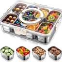 Snack Box Container with 9 Removable Stainless Steel Compartments, Divided Serving Tray with Clear Locking Lid & Carry Handle, Snack Organizer for Lunch, Parties, Travel