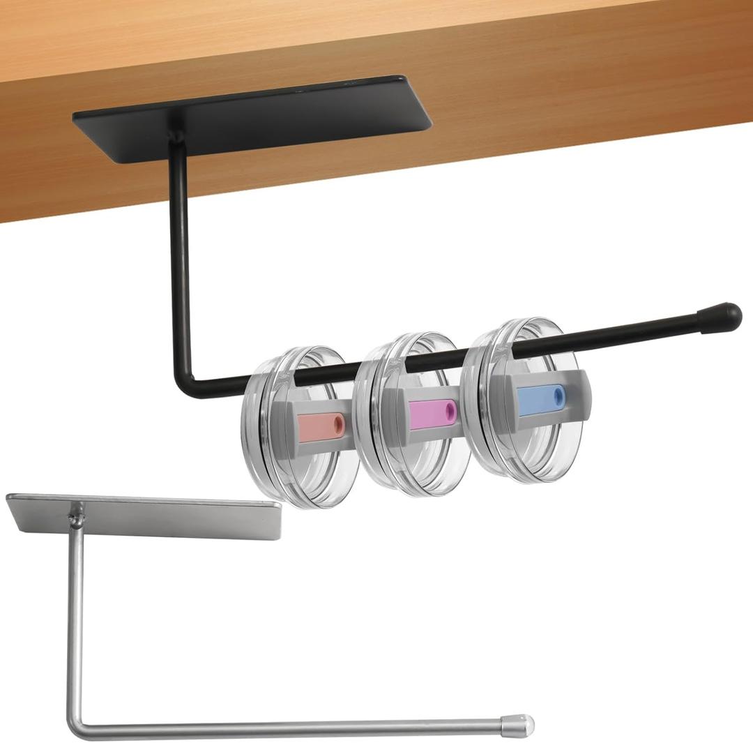 2pcs Horizontal Tumbler Lid Organizers Inside Cabinet, Tumbler Lid Storage Hook Space Saving Cup Lid Holder Self-Adhesive Water Bottle Stacker Rack Hanger Under Kitchen Cabinet for Yeti Stanley