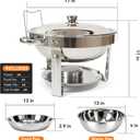 6QT Chafing Dishes for Buffet, 304 Stainless Steel Food Pan with, Round Chafing Dish Buffet Set of 4 Pack Food Warmer, Food Warmers for Parties Buffet Catering Events Dinners, Silver