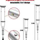 Lightweight Aluminum Crutches for Adults & Kids Detachable 2-in-1 Design for Easy Travel & Storage, Height Adjustable Fits 4'6" to 6'6", Pair of Underarm Crutches with Padded Cushions & Non-Slip Tips