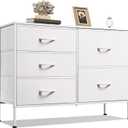 WLIVE White Dresser for Bedroom with 5 Drawers, Fabric Dresser for Living Room, Wide Chest of Drawers for Bedroom, Closet, Hallway, White