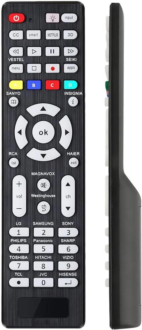 Universal TV Remote Control Replacement for LG, Samsung, Vizio, TCL, Sony, Insignia, Magnavox, Panasonic, JVC, RCA, Hisense, Toshiba, Sanyo, Seiki, and Other Brands (with Backlit Buttons)