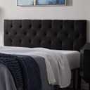 Lucid Mid-Rise Upholstered Headboard - Diamond Tufted - Padded Polyester - Adjustable Height from 34 to 46 - Easy Assembly - Bed Frame or Wall Mount - Sturdy - Black - Queen Size