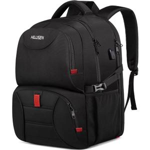 HILUSEN Extra Large Backpack for Men, Insulated Cooler Lunch Box Backpack, Water Resistant Travel Laptop Work Bookbag with USB Charging Port,Black