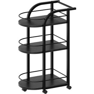 3-Tier Bar Cart, Home Bar Serving Cart with Fence and Wheels, for Dining Room, Living Room, Garden, Party, Black BC06BB