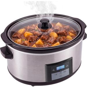 8.5 Qt Large Slow Cooker with Timer for 10+ People-Silver, 8.5 Quarts