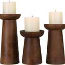 Pillar Candle Holders Set of 3 Wooden Candle Holders Decorative Wood Candlestick Holders for Living Room, Table Centerpiece for Wedding, Christmas, Party, Home - 6", 8", 10"