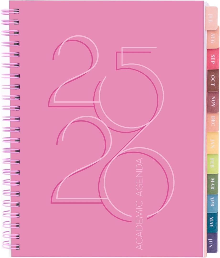 2 x Rileys Academic Planner 2025-2026, Daily, Weekly & Monthly Planner, July 2025 - June 2026, Student Notes Pages, Twin-Wire Binding, Weekly Agenda for School & Work (8 x 6-Inches, Pink, Deco)