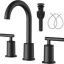 VXV 3 Hole Bathroom Faucet Matte Black, Widespread 8 inch Bath Sink Faucets with 360 Swivel Spout, 2 Handle Vanity Faucets with Pop Up Drain & Water Supply Lines, Easy Installation (MB)