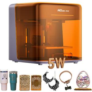 Creality Falcon A1C 5W Mini Laser Engraver, Class 1 AI Desktop Laser Engraving Machine with Auto Focus, Smart Camera, Support 3 Laser Heads Interchange, 15,000 mm/min Speed, Works with 300+ Materials