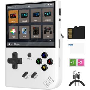 RG35XX Plus Retro Video Handheld Game Console Linux System 3.5 in IPS Screen Built-in 3300mAH Battery 64G TF Card Preinstalled 5500 Classic Games(RG35XX Plus White New)