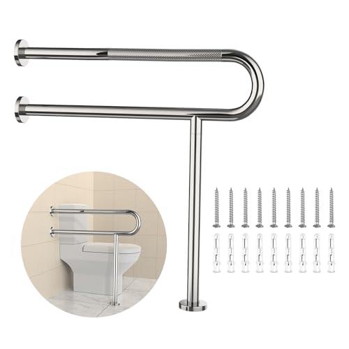 Toilet Grab Bar 31.3 Inch, YuanDe Chrome Anti-Slip Toilet Support Bars, Wall Mount Floor Grab Bar,Stainless Steel Knurled Grip Handicap Grab Bar with Leg,Toilet Hand Rail for Elderly Disabled Pregnant