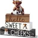 4 Pcs Highland Cow Bathroom Decor Farmhouse Bathroom Decoration Western Hello Sweet Cheeks Table Centerpiece Gift for Christmas Valentines Back to School