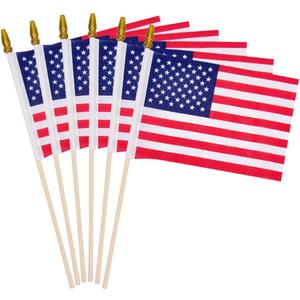 6 Pcs 4x6 Inch Small American Flags on Stick, Mini Handheld USA Flags with Kid-Safe Spear Top,American flags For Outside,4th of july decorations,For Memorial Day Supplies