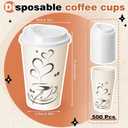 Jingmore 500 Pack 12 oz Disposable Coffee Cups with Lids, Paper to Go Cups for Hot & Cold Drinks for Cafe, Office, Events, Parties (White Lid)