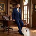 Mens Suit 3 Piece Double Breasted Suit Men Slim Fit Formal Tuxedo Suit Set Groomsmen Wedding Prom Suits (Blue), Size Large