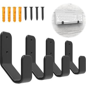 4 PCS Metal Keyboard Wall Hanger with Adhesive & Screw in, for Gaming Mechanical Keyboards, Devices Thickness < 3cm