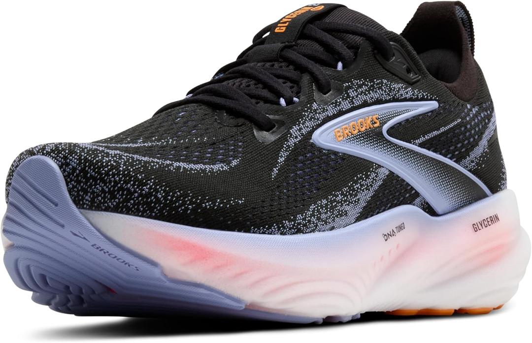 Brooks Womens Glycerin 22 Neutral Running Shoe (9, Black/Blue Heron/Orange)