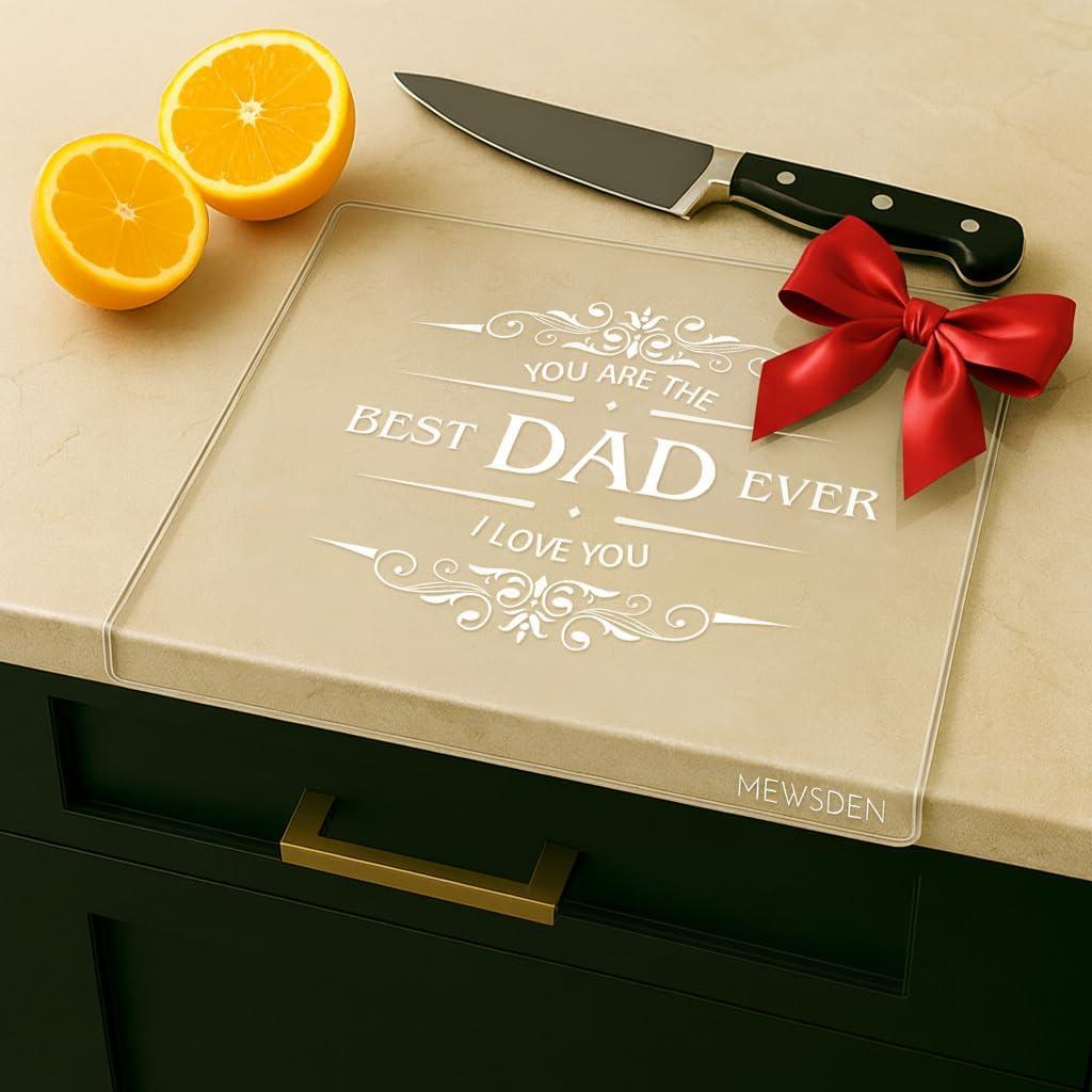 3 x Engraved Acrylic Cutting Board with Counter Lip - Best Dad Ever Dad Gifts from Daughter Son Cooking Gift for Father Daddy Christmas Birthday Presents Clear Countertop Protector Kitchen Decor